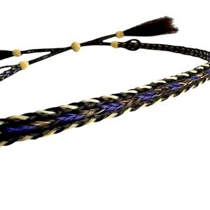 Vintage Horsehair Hat Band Braided Woven Cowboy Western Hand Hitched Black Blue